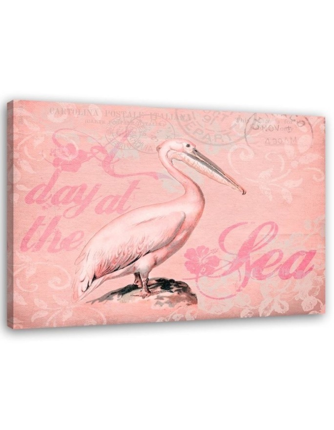 Canvas painting Pelican on pink background by Andrea Haase | FEEBY