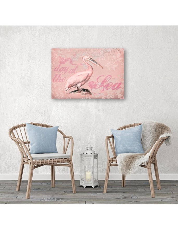 Canvas painting Pelican on pink background by Andrea Haase | FEEBY
