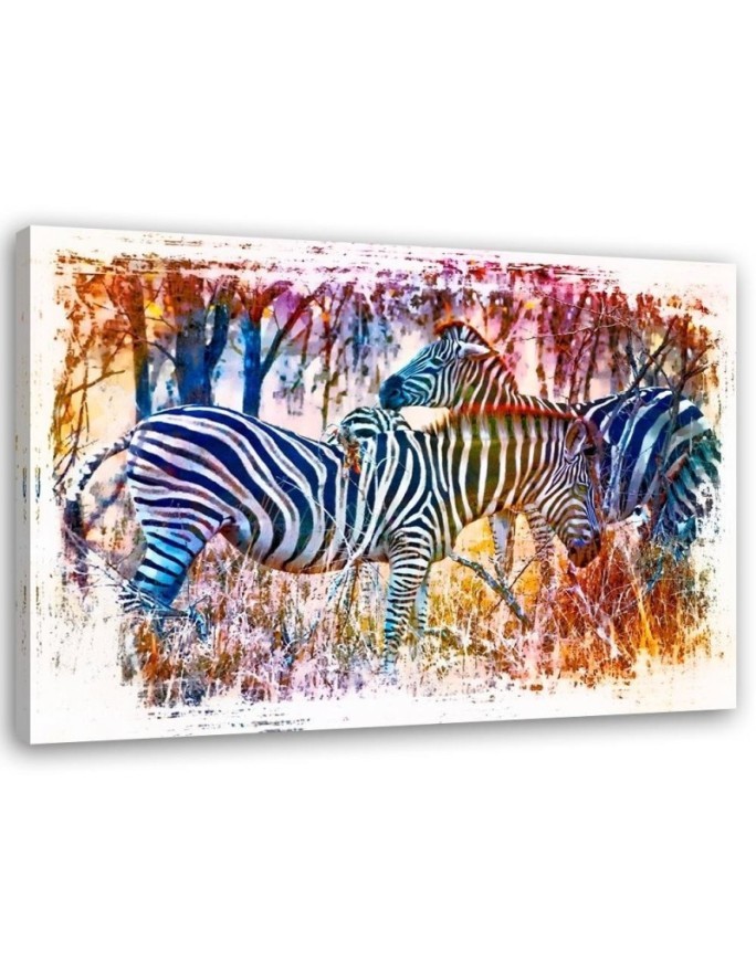Two colourful zebras - Canvas painting for living room | FEEBY