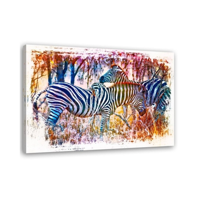 Two colourful zebras - Canvas painting for living room | FEEBY