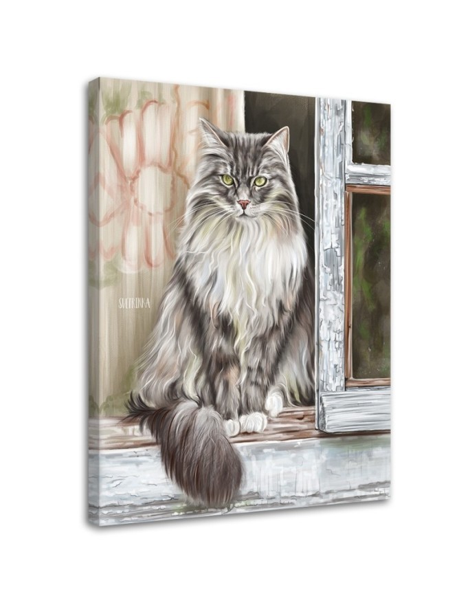 Cat on the windowsill - Living room canvas painting | FEEBY