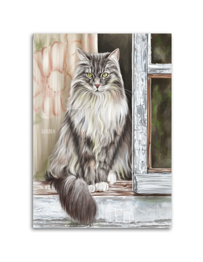 Cat on the windowsill - Living room canvas painting | FEEBY
