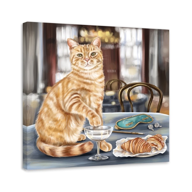 Modern wall Canvas painting - Cat at an exquisite dinner | FEEBY