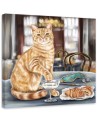 Modern wall Canvas painting - Cat at an exquisite dinner | FEEBY