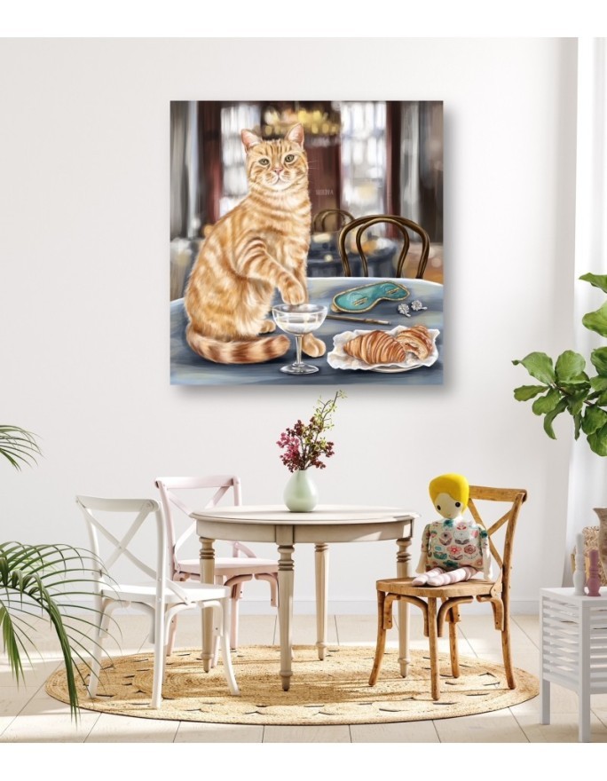 Modern wall Canvas painting - Cat at an exquisite dinner | FEEBY