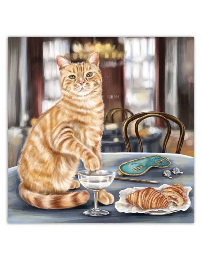 Modern wall Canvas painting - Cat at an exquisite dinner | FEEBY