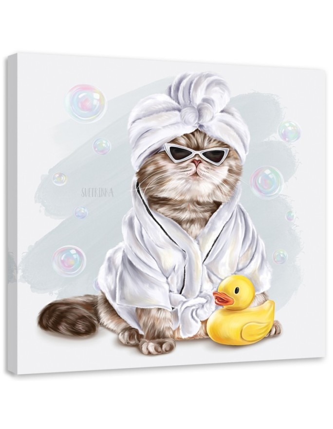 Modern Canvas painting for a child's room - Cat's long bath | FEEBY