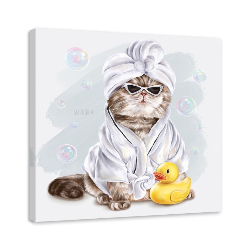 Modern Canvas painting for a child's room - Cat's long bath | FEEBY