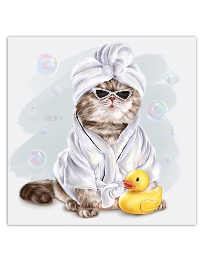Modern Canvas painting for a child's room - Cat's long bath | FEEBY