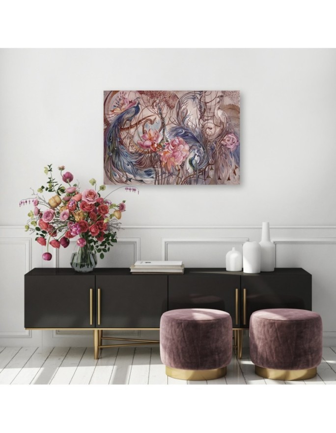 Wall art decoration for living room - Magic peacock birds | FEEBY