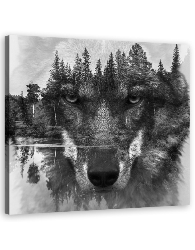 Canvas print for living room Black wolf abstract | FEEBY