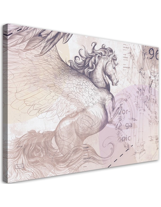 Winged pegasus abstract - vintage canvas painting | FEEBY