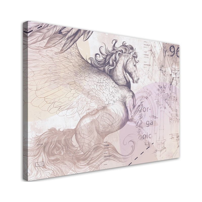 Winged pegasus abstract - vintage canvas painting | FEEBY