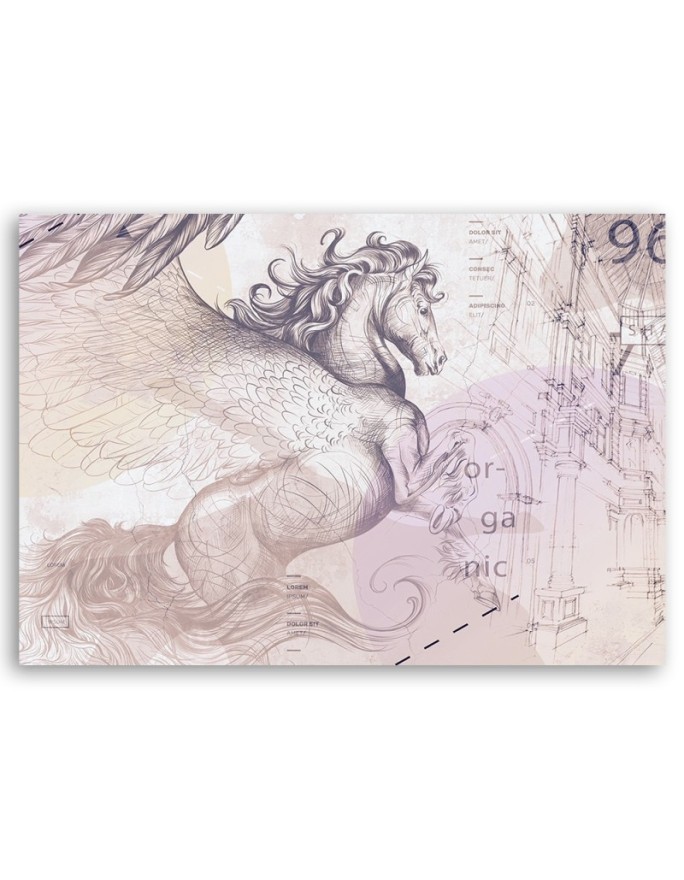 Winged pegasus abstract - vintage canvas painting | FEEBY