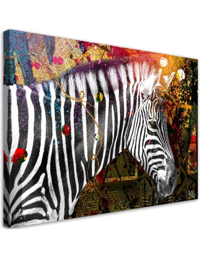 Zebra on coloured background canvas painting for living room | FEEBY
