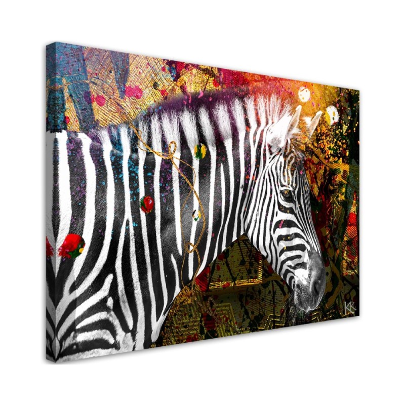 Zebra on coloured background canvas painting for living room | FEEBY