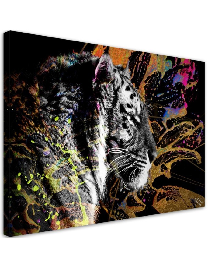 Canvas painting for bedroom Tiger on coloured background | FEEBY