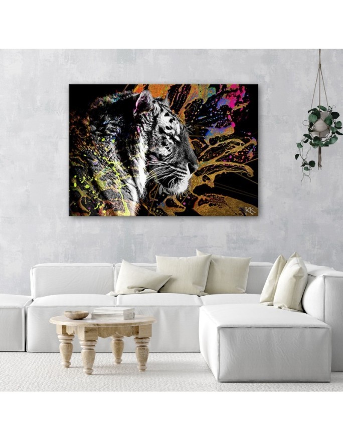 Canvas painting for bedroom Tiger on coloured background | FEEBY