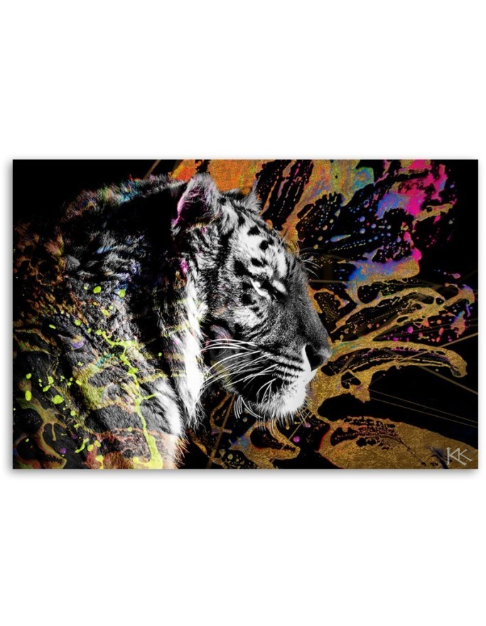Canvas painting for bedroom Tiger on coloured background | FEEBY