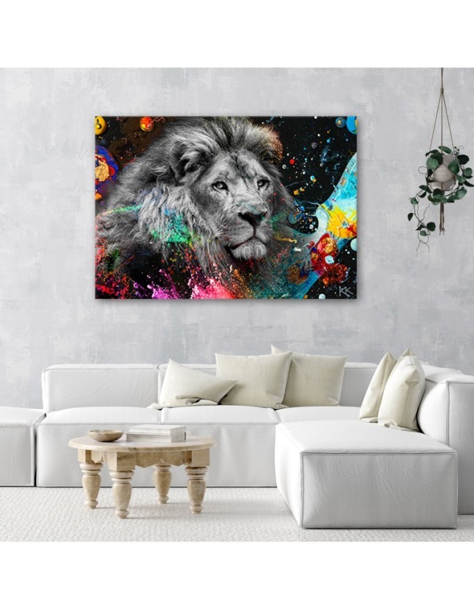 Abstract painting on canvas Lion on a coloured background | FEEBY