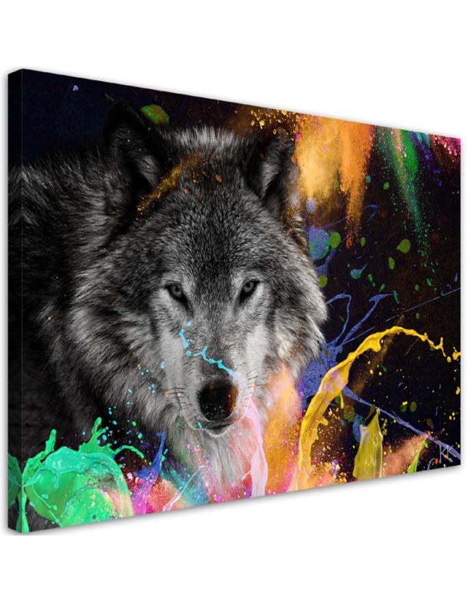 Wall art decoration for living room - Wolf on coloured background | FEEBY