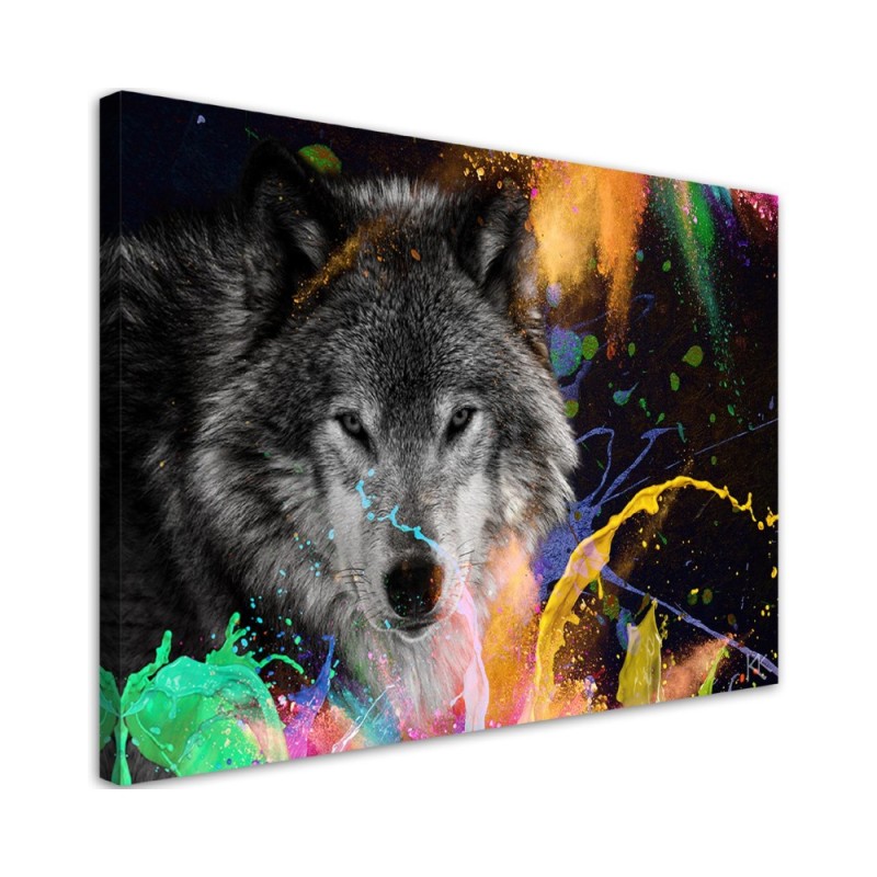 Wall art decoration for living room - Wolf on coloured background | FEEBY