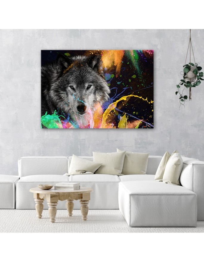 Wall art decoration for living room - Wolf on coloured background | FEEBY
