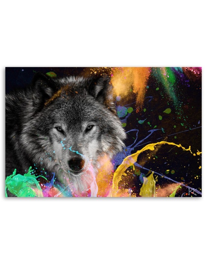 Wall art decoration for living room - Wolf on coloured background | FEEBY