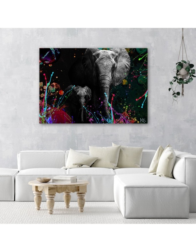 Decorative Canvas painting for living room Elephant on colourful background | FEEBY