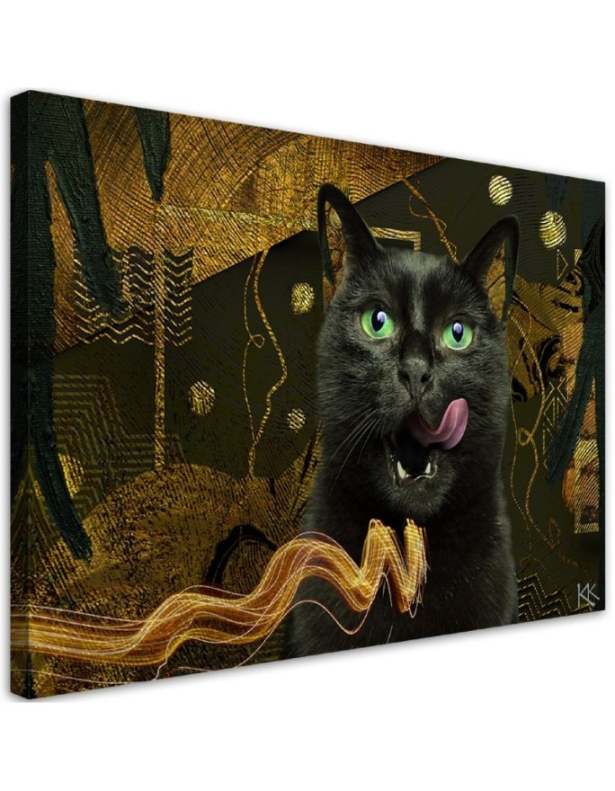 Black cat Gold abstract decorative Canvas painting for living room | FEEBY