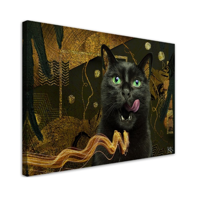Black cat Gold abstract decorative Canvas painting for living room | FEEBY
