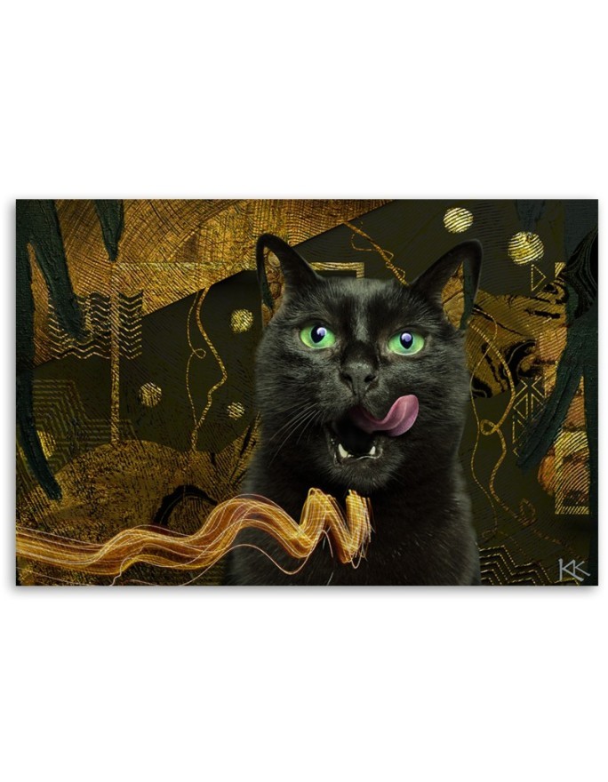 Black cat Gold abstract decorative Canvas painting for living room | FEEBY