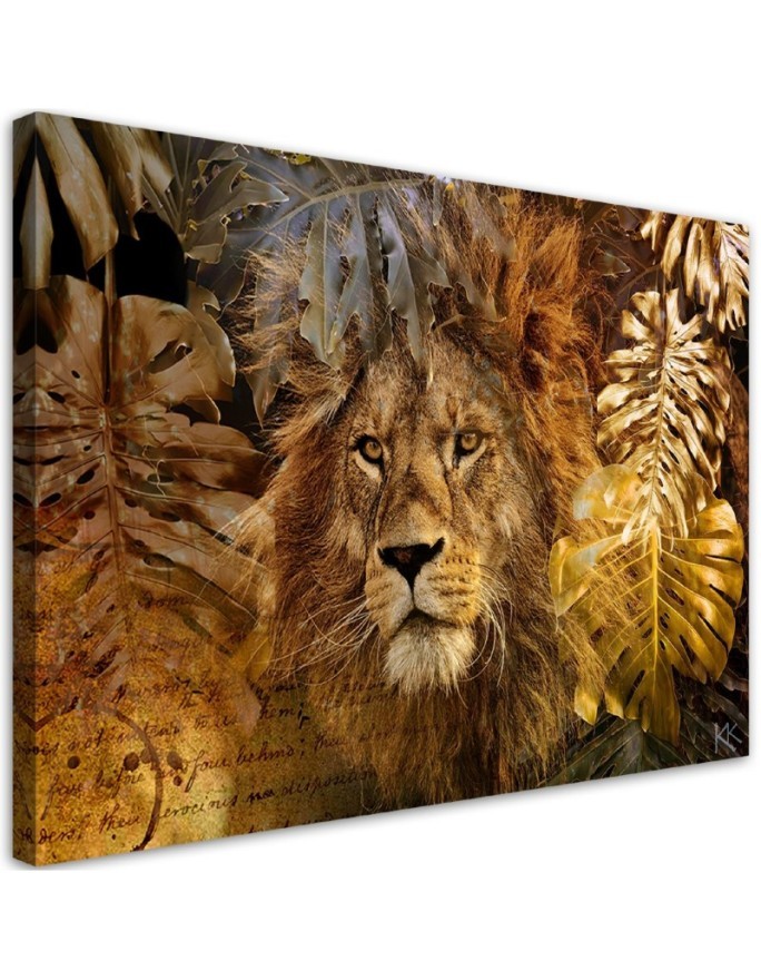 Canvas painting Lion gold monstera decorative print | FEEBY