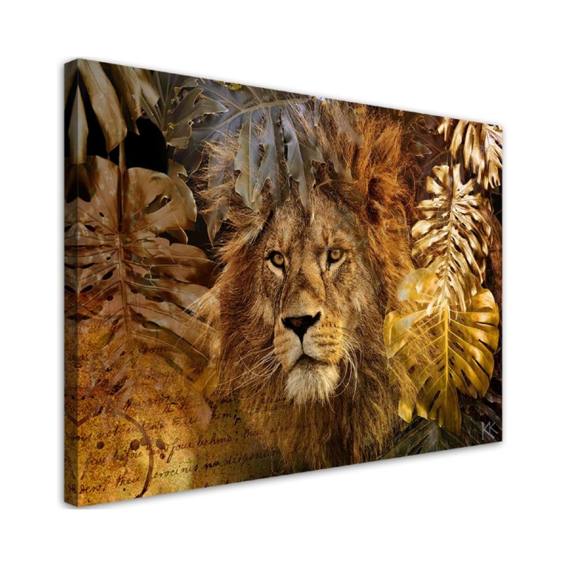 Canvas painting Lion gold monstera decorative print | FEEBY