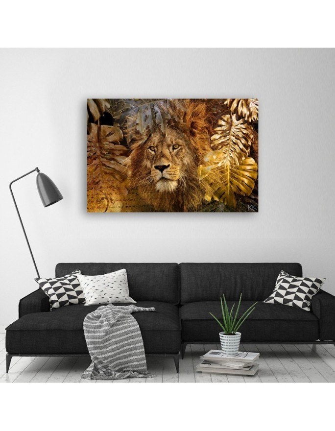 Canvas painting Lion gold monstera decorative print | FEEBY