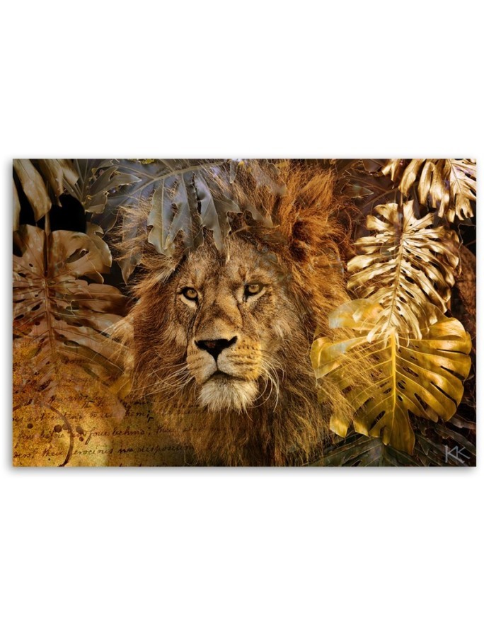 Canvas painting Lion gold monstera decorative print | FEEBY