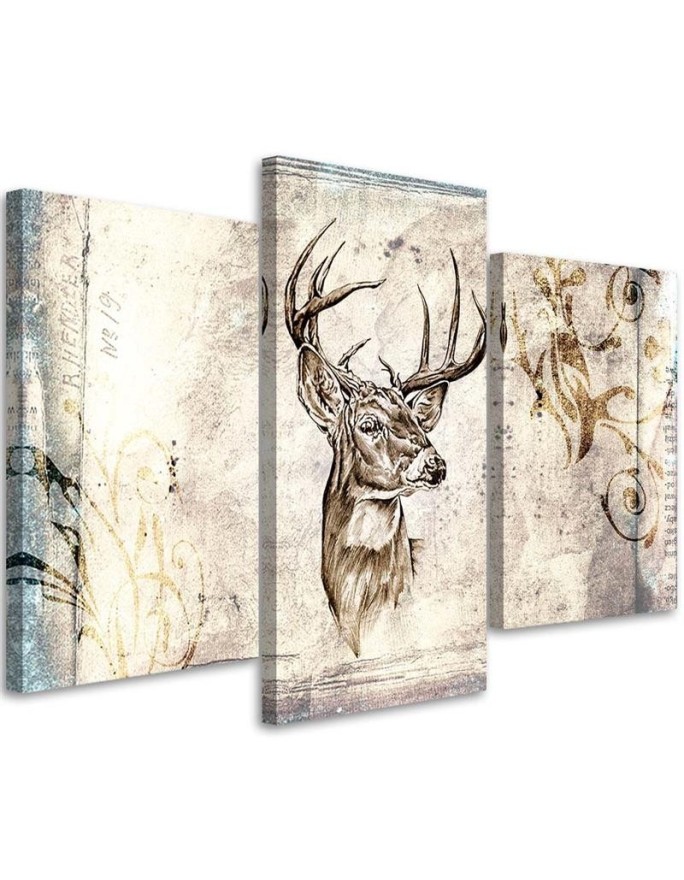 Vintage style canvas painting Deer as hand painted | FEEBY