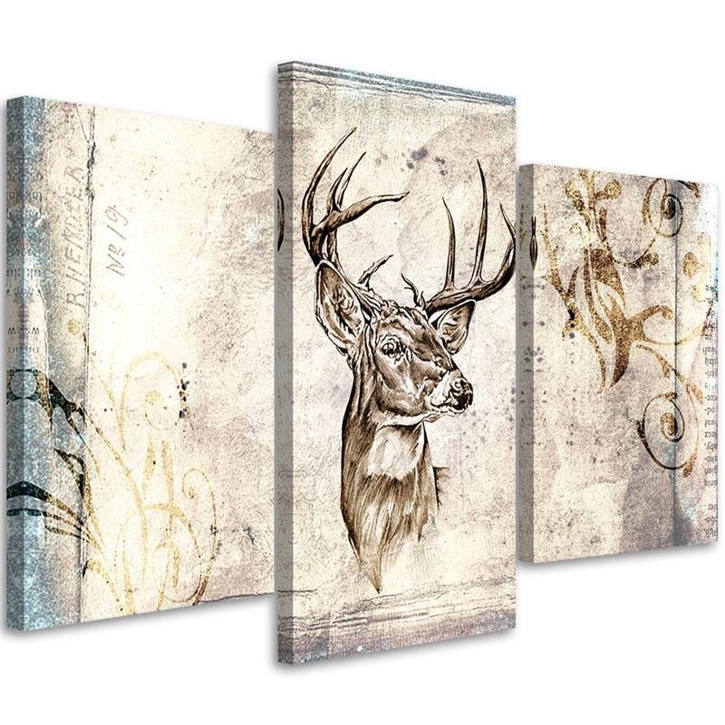 Vintage style canvas painting Deer as hand painted | FEEBY