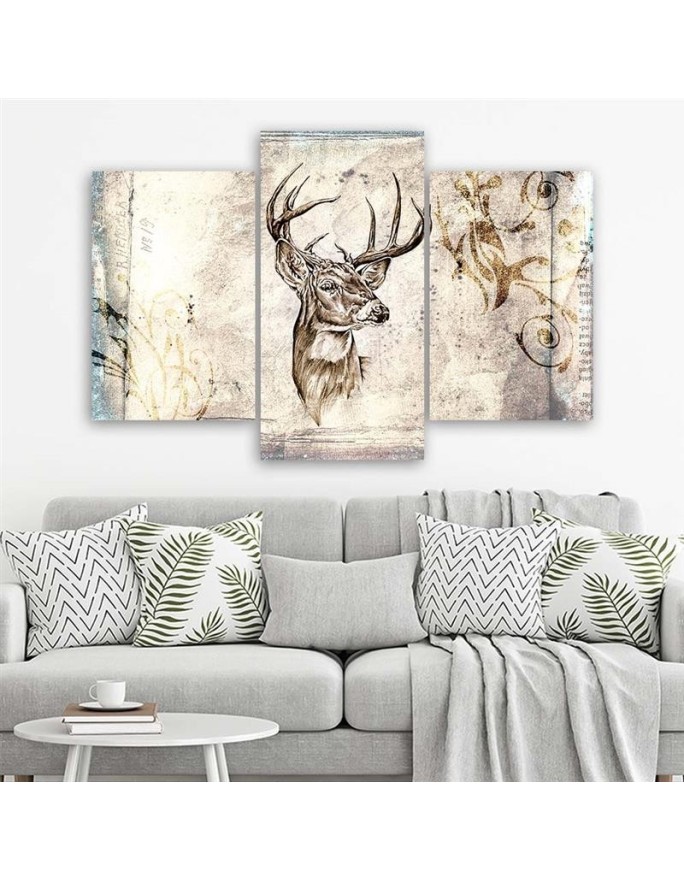 Vintage style canvas painting Deer as hand painted | FEEBY