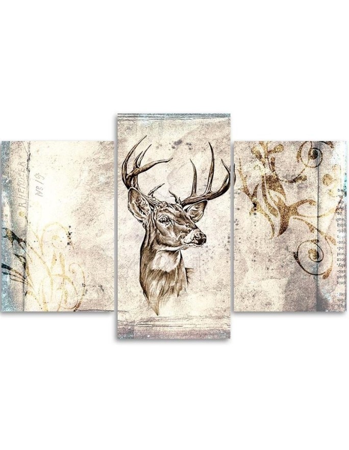 Vintage style canvas painting Deer as hand painted | FEEBY