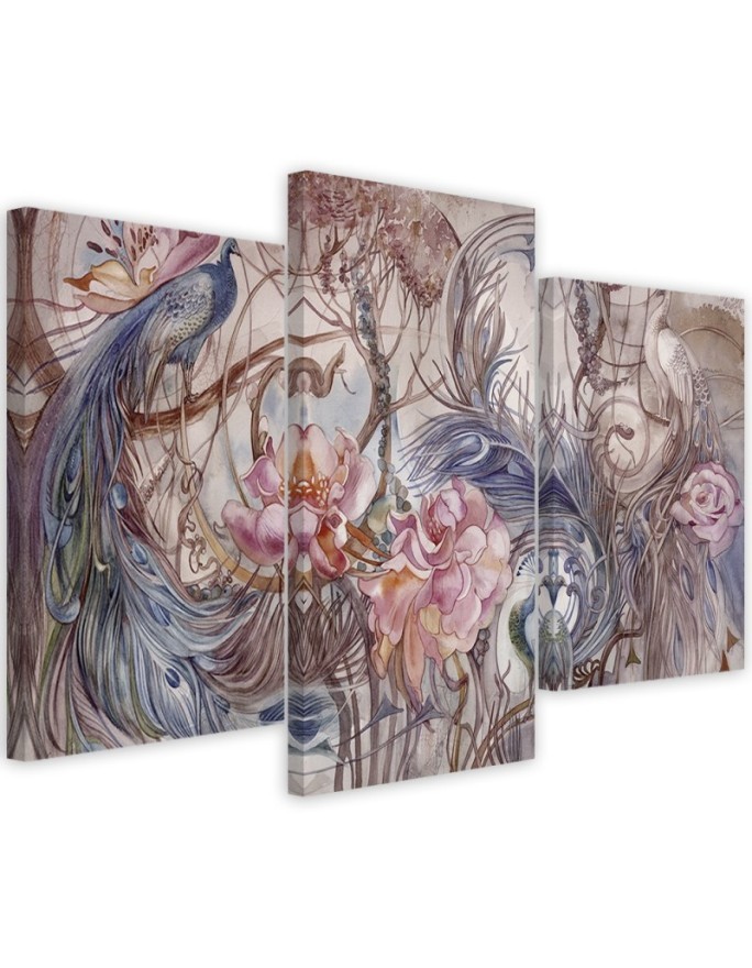3 piece Decorative painting for living room Magic peacock Print on canvas | FEEBY