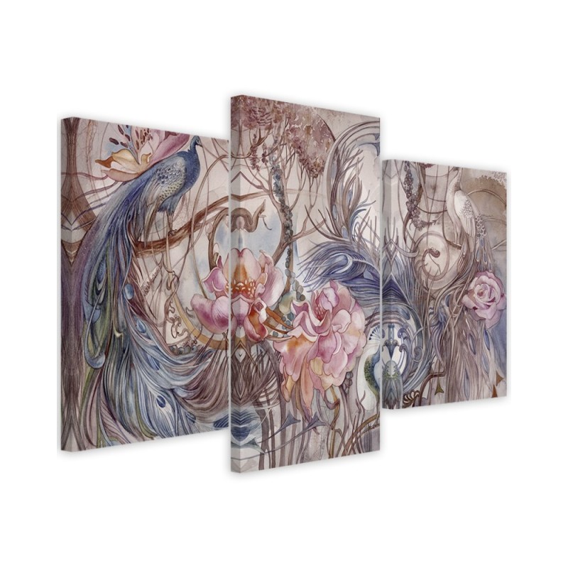 3 piece Decorative painting for living room Magic peacock Print on canvas | FEEBY