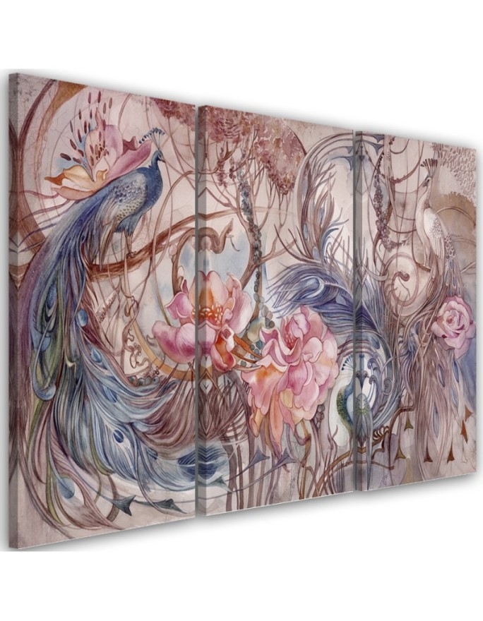 Magic peacock Wall painting for living room 3-part | FEEBY