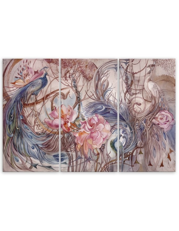 Magic peacock Wall painting for living room 3-part | FEEBY