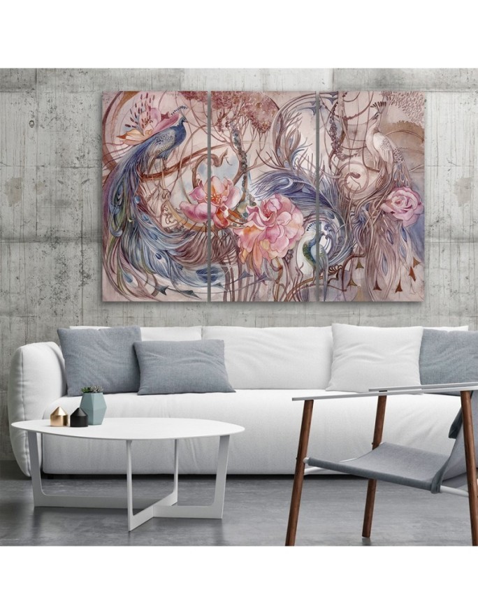 Magic peacock Wall painting for living room 3-part | FEEBY