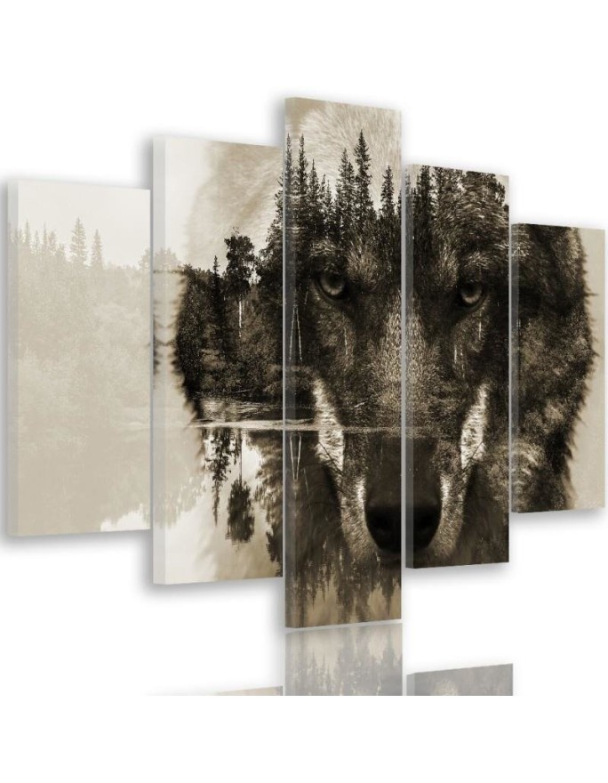 5 Piece Wolf on the background of the forest brown Wall painting for living room 5-part | FEEBY