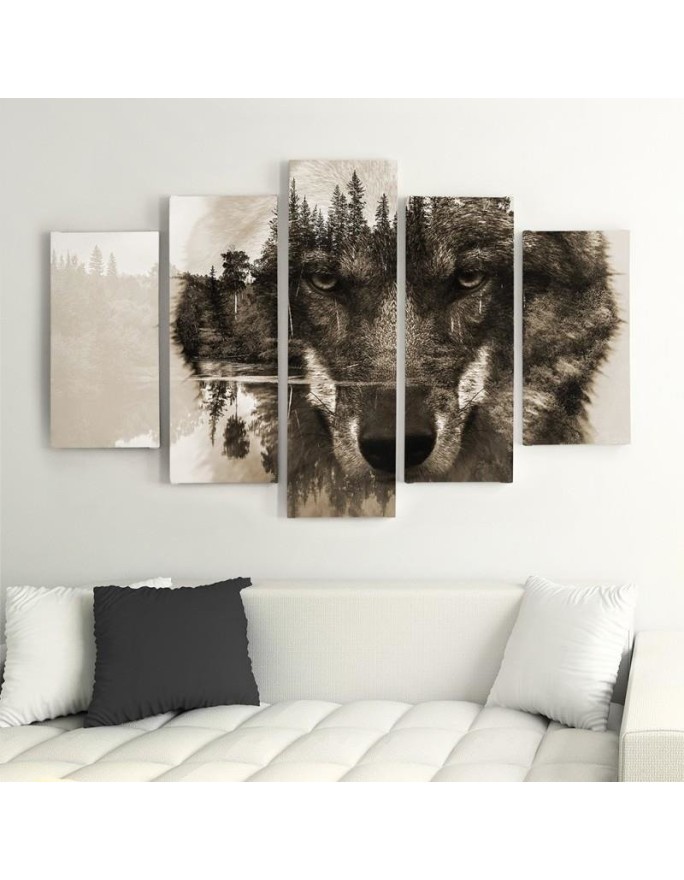 5 Piece Wolf on the background of the forest brown Wall painting for living room 5-part | FEEBY