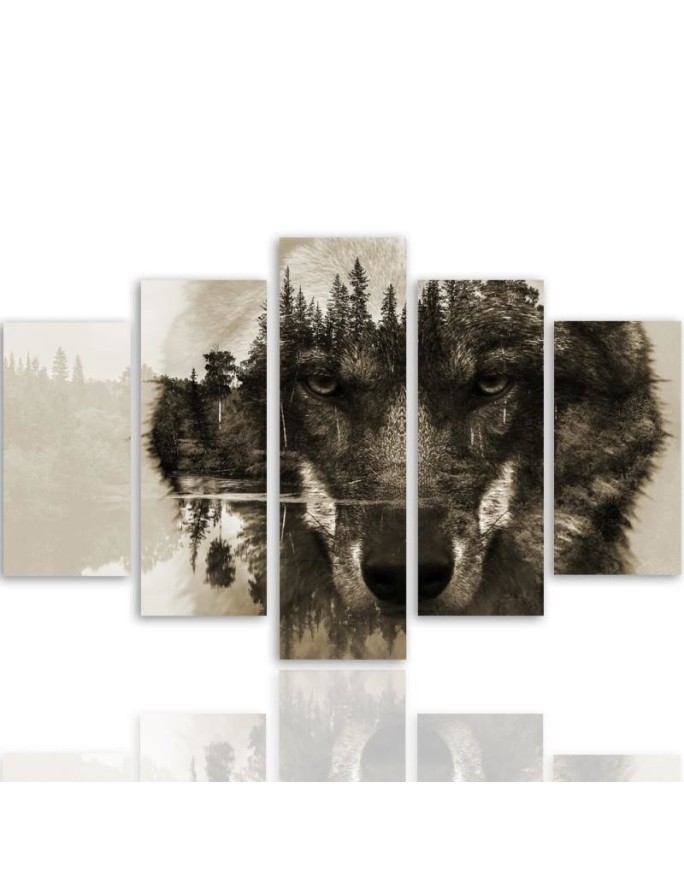 5 Piece Wolf on the background of the forest brown Wall painting for living room 5-part | FEEBY
