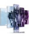 Canvas print for living room 5-part canvas Wolf on the background of the forest purple | FEEBY