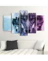 Canvas print for living room 5-part canvas Wolf on the background of the forest purple | FEEBY